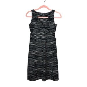 Eddie Bauer black gray print v-neck crossed front casual dress size XS